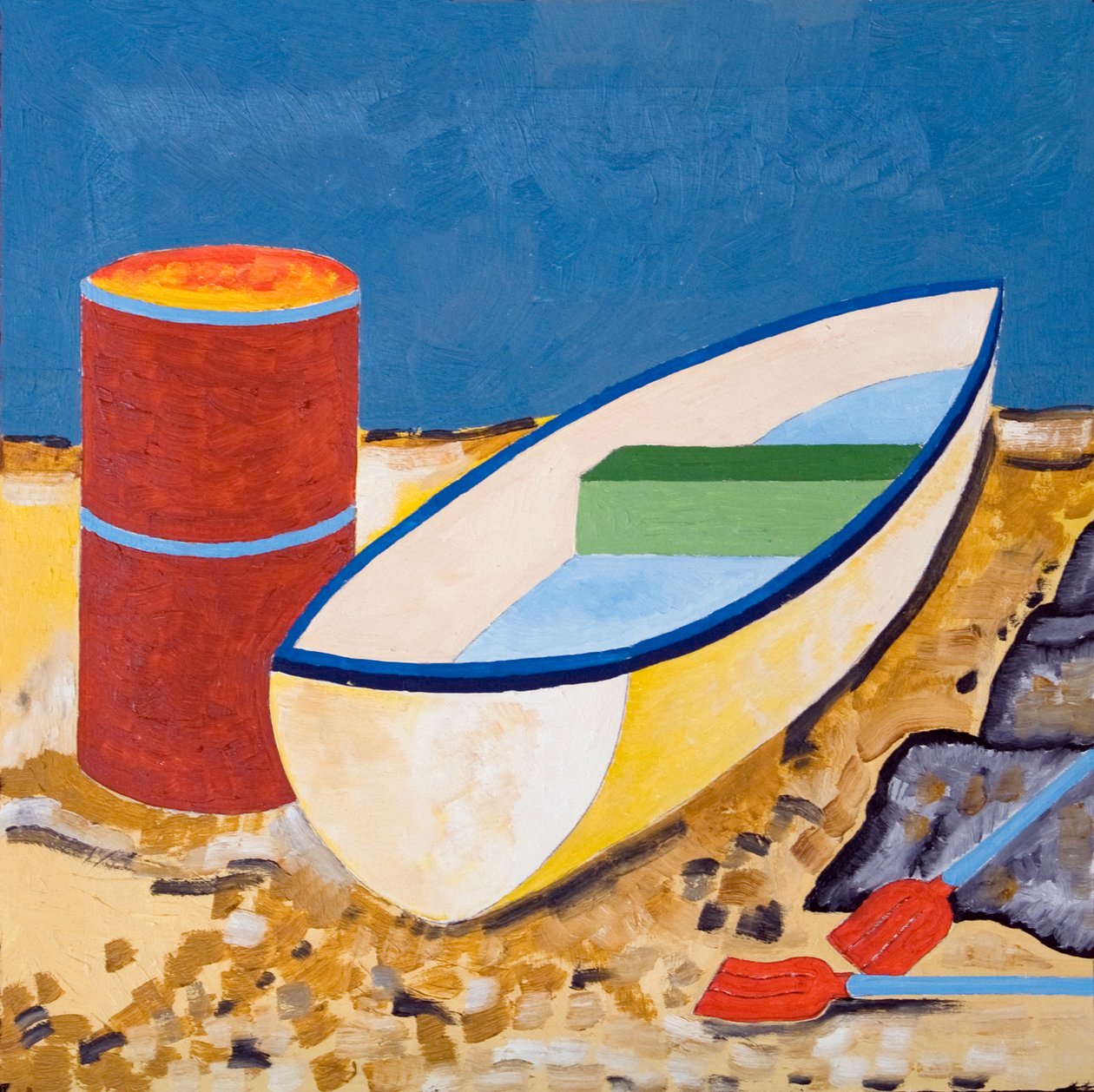 Boat and Barrel, 2005 (olie på træ) af Jan Groneberg