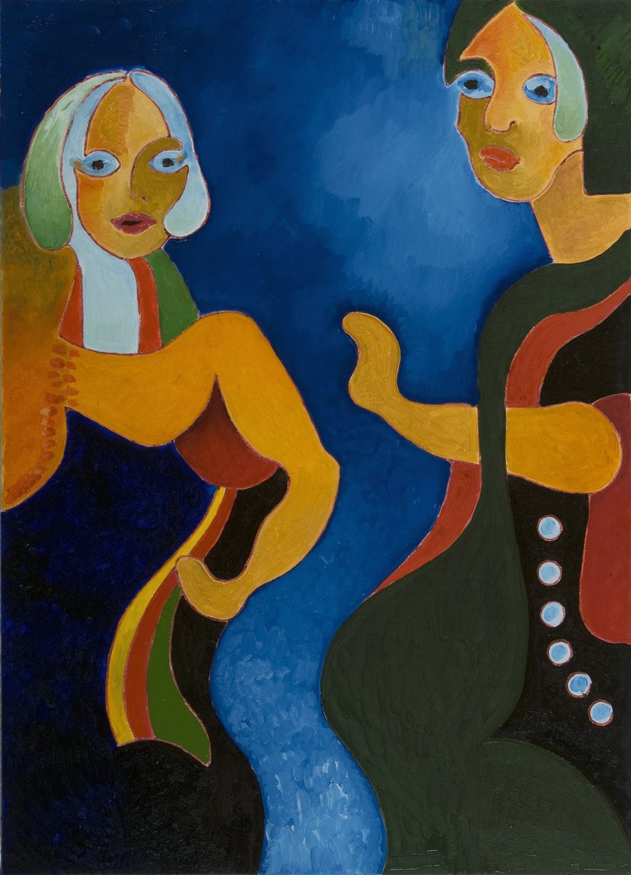 Elderly Woman Admonishing Younger One, 2008 (olie på lærred) af Jan Groneberg