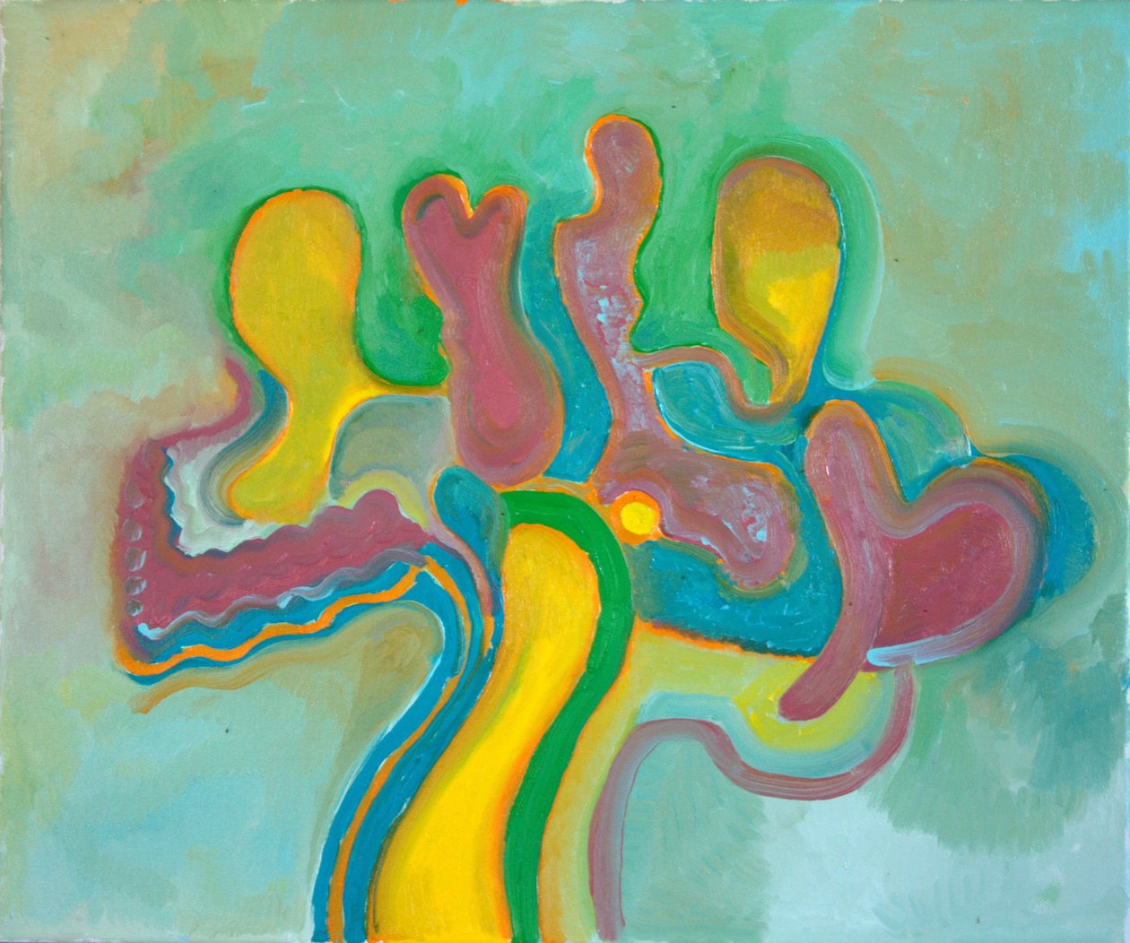 Three Friends genforenes efter lang tid, 2009 (olie på lærred) af Jan Groneberg