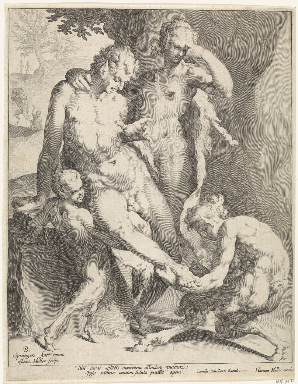 Oreaden fjerner en torn fra en satyrs fod af Jan Harmensz. Muller