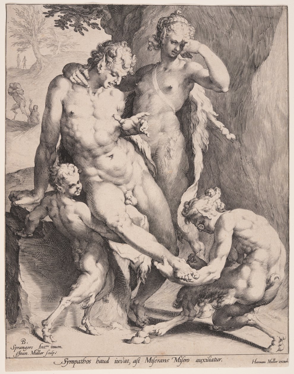 Oreads trækker en torn ud af en satyrs fod af Jan Harmensz. Muller