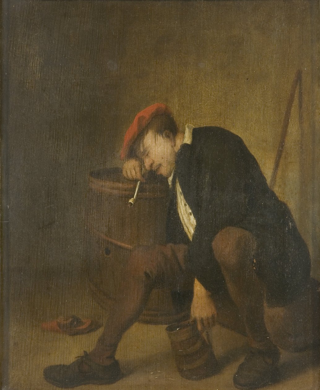 Sovende mand (olie på panel) af Jan Havicksz (school of) Steen