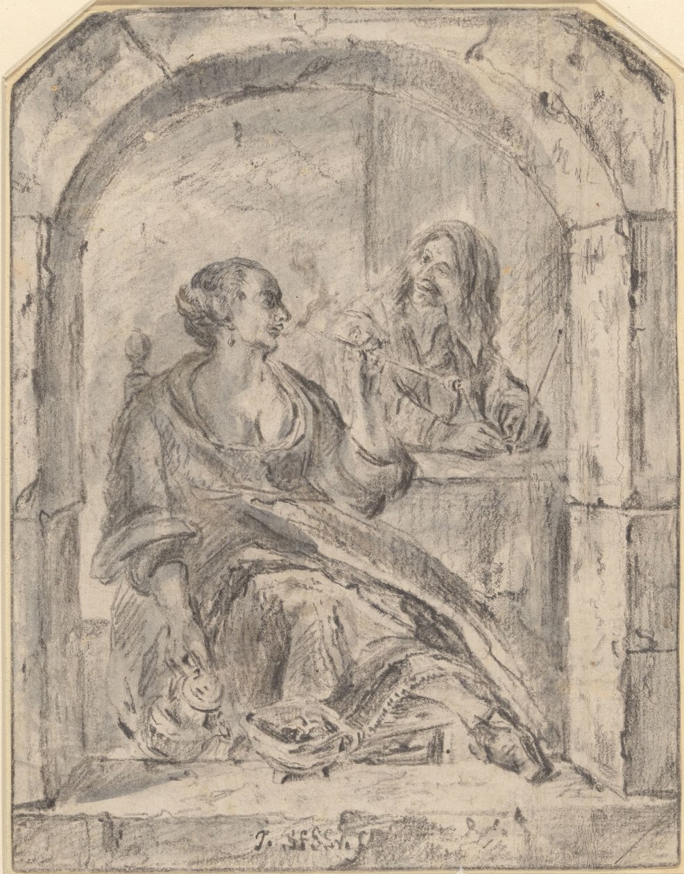 Piberygende kvinde og en mand med to piber af Jan Havicksz. Steen (possibly)