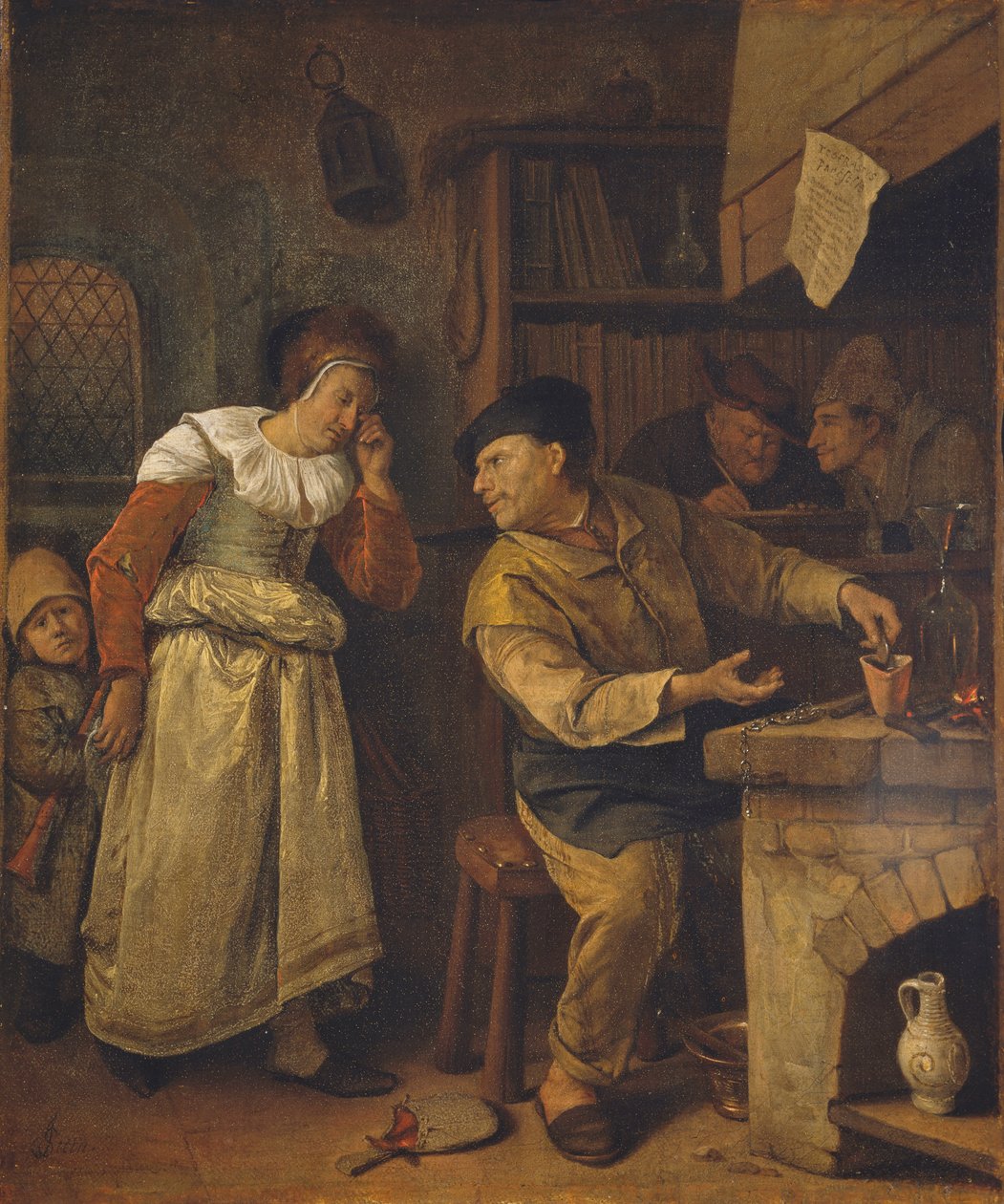 En guldsmed, der smelter en kvindes smykker ned i nærvær af en notar: Alkymisten, ca. 1668-70 (olie på lærred) af Jan Havicksz. Steen