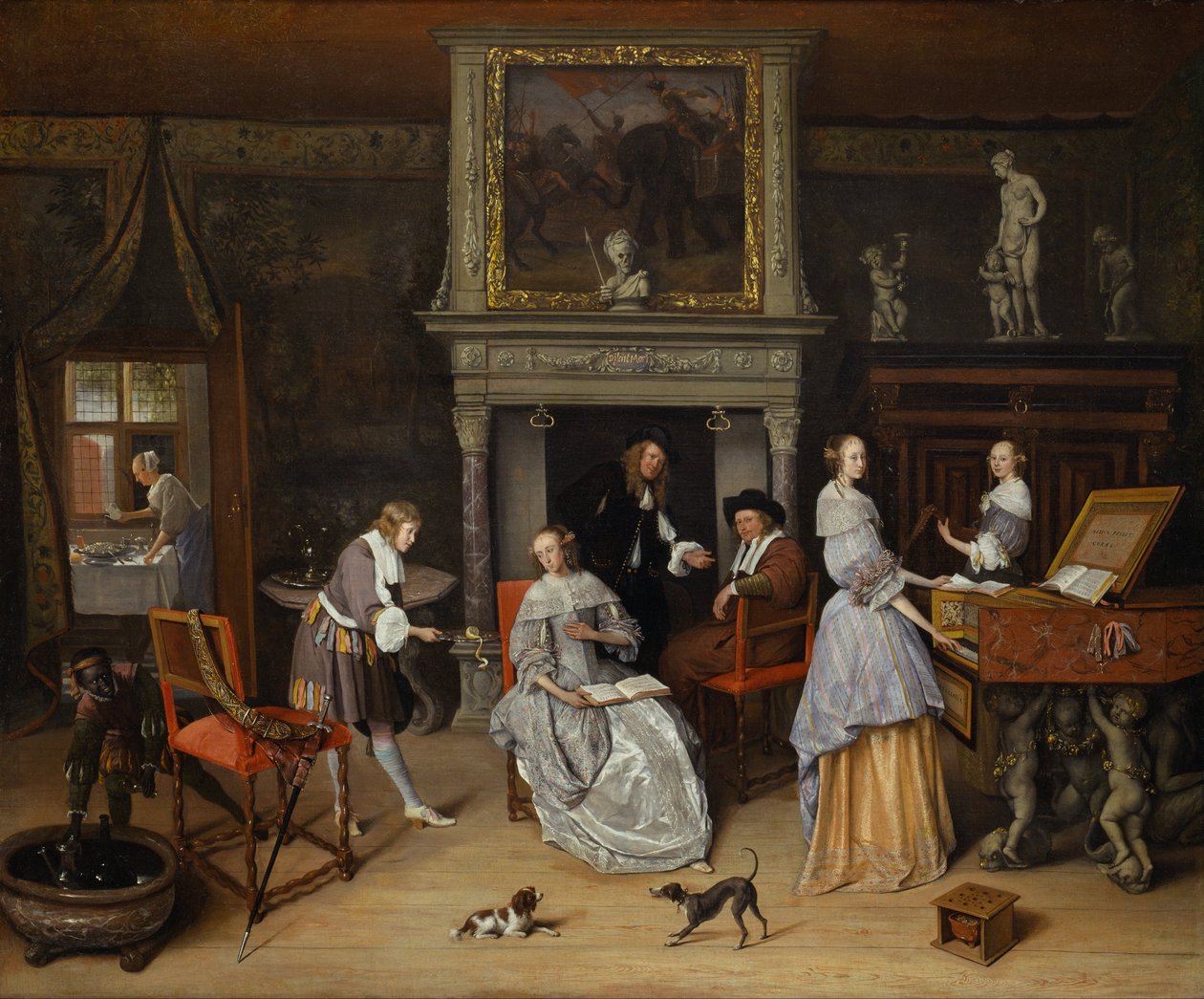 Fantasiinteriør med Jan Steen og Gerrit Schoutens familie, ca. 1659-60 (olie på lærred) af Jan Havicksz. Steen