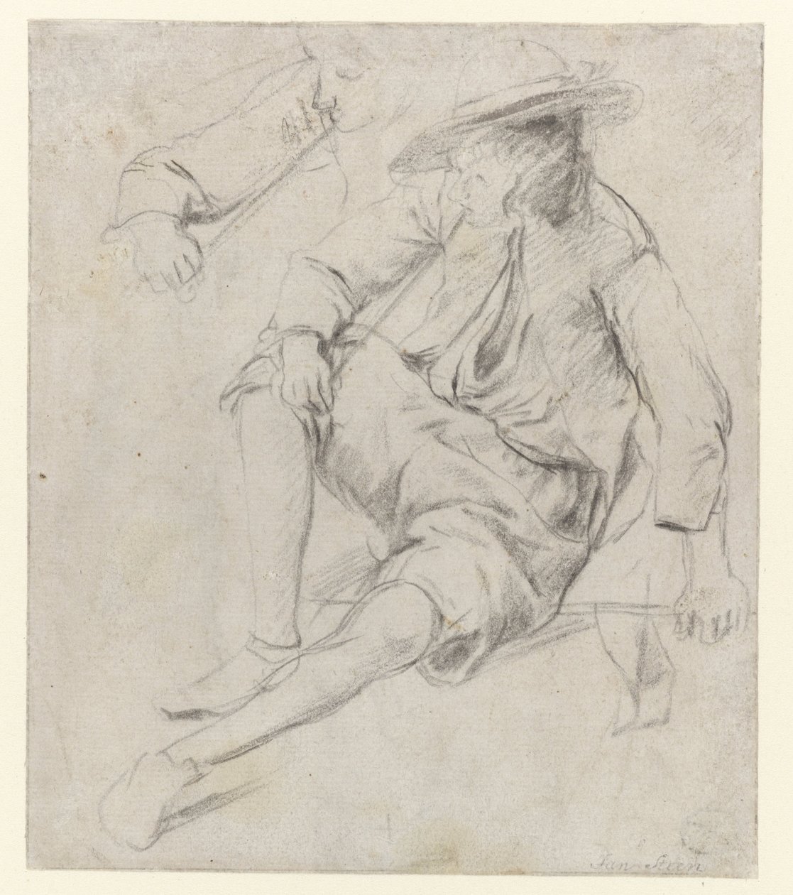 Studie af en siddende mand, der ryger pibe af Jan Havicksz. Steen
