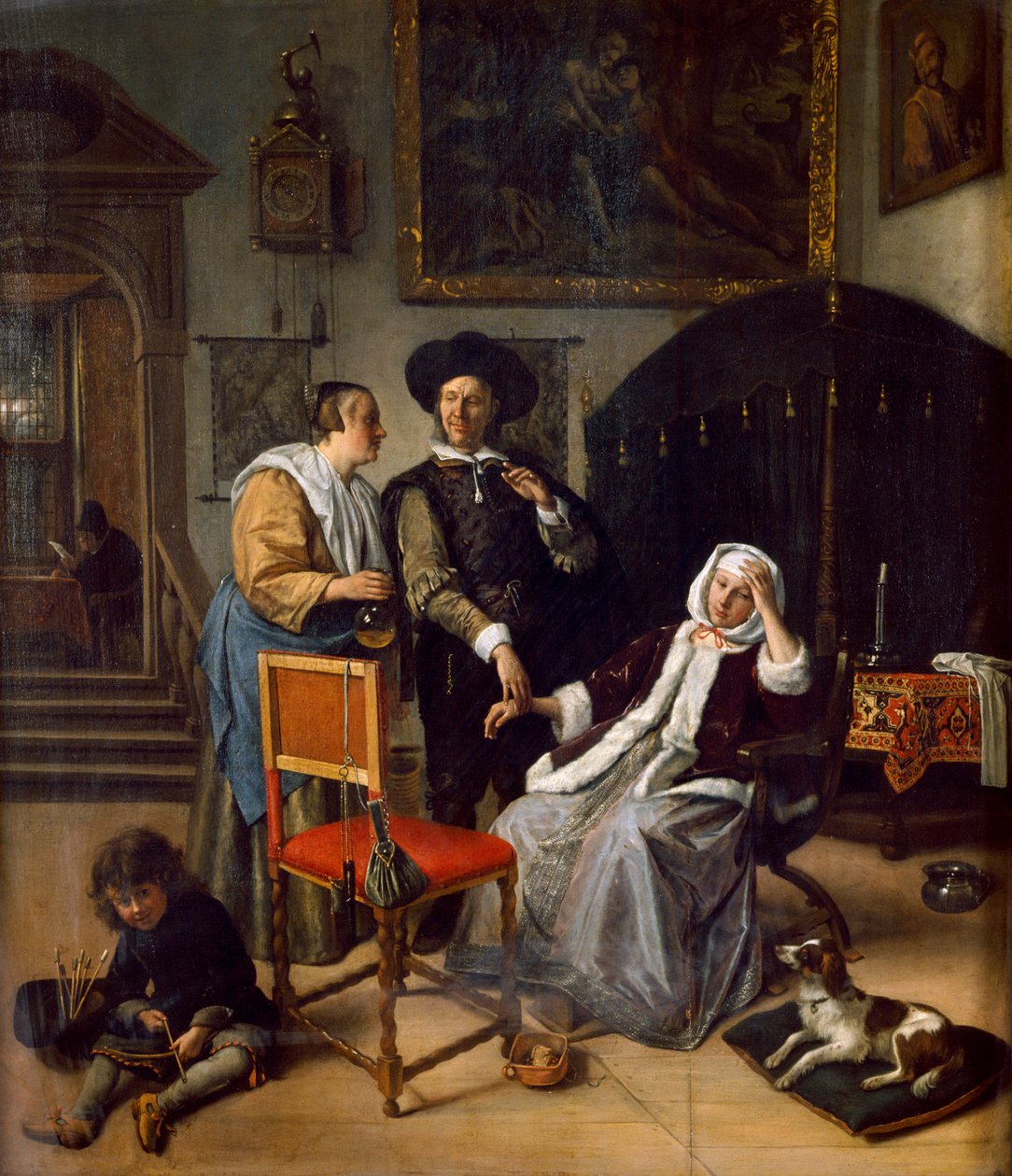 Lægebesøget (olie på egetræspanel) af Jan Havicksz. Steen