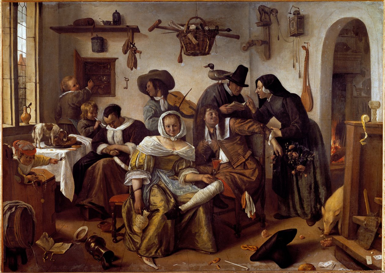 Verden er på hovedet eller begærets ugerninger.(Maleri af Jan Havicksz. Steen