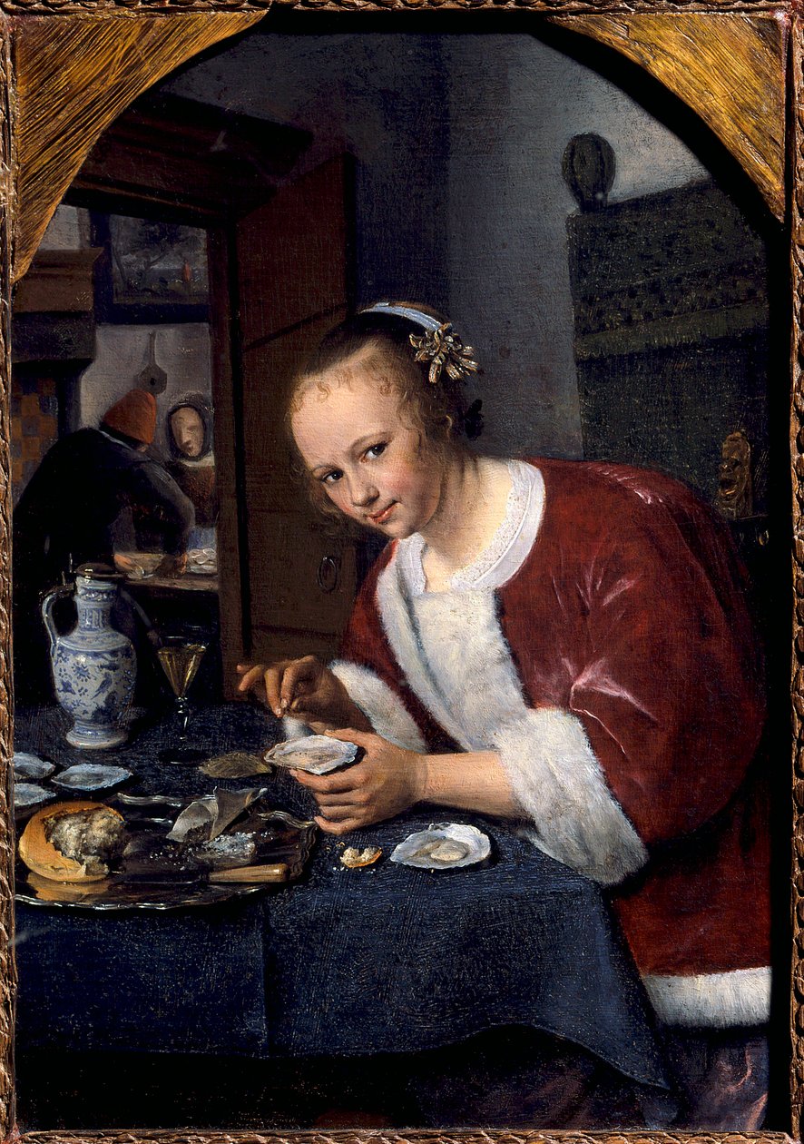 Ung pige spiser østers Maleri af Jan Steen (1626-1679) søn. 0,14x0,2 m Haag. Mauritshuis af Jan Havicksz. Steen