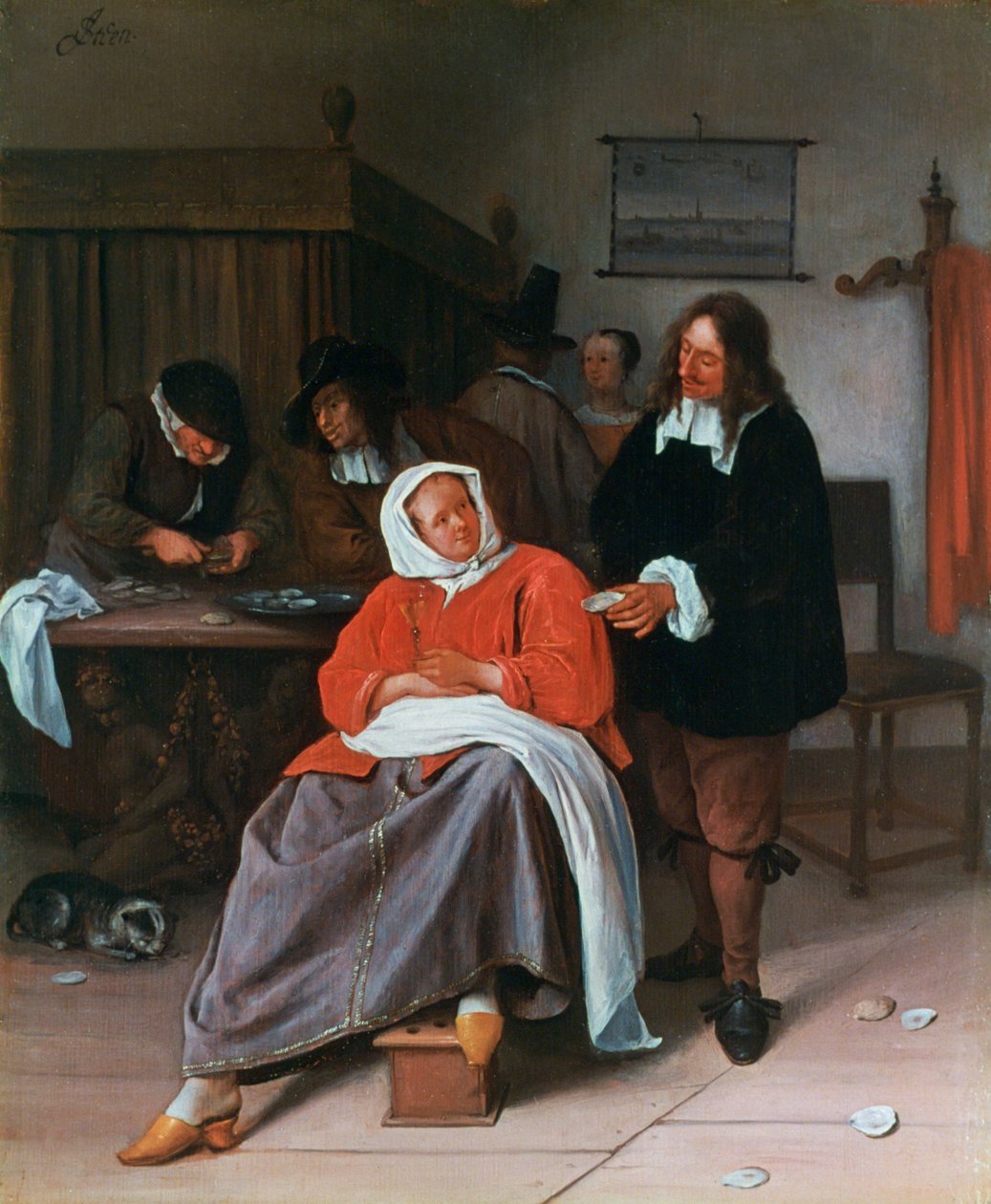 En mand, der tilbyder en østers til en kvinde, c1660-1665 af Jan Havickszoon Steen