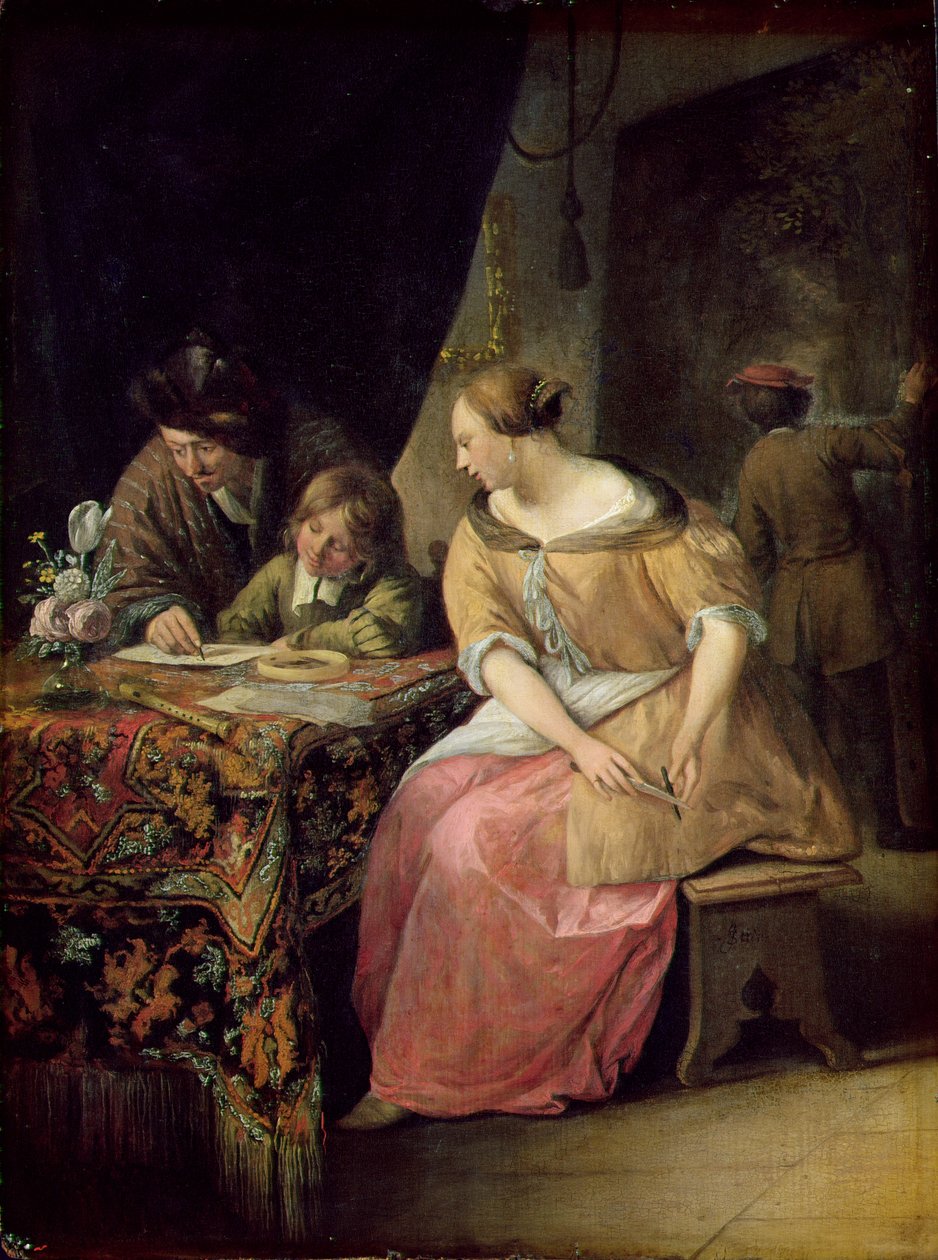 Interiør med en maler og hans familie, ca. 1670 (panel) af Jan Havickszoon Steen
