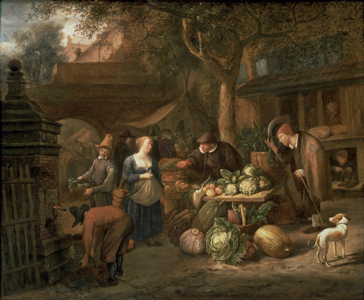 Markedsscene (panel) af Jan Havickszoon Steen