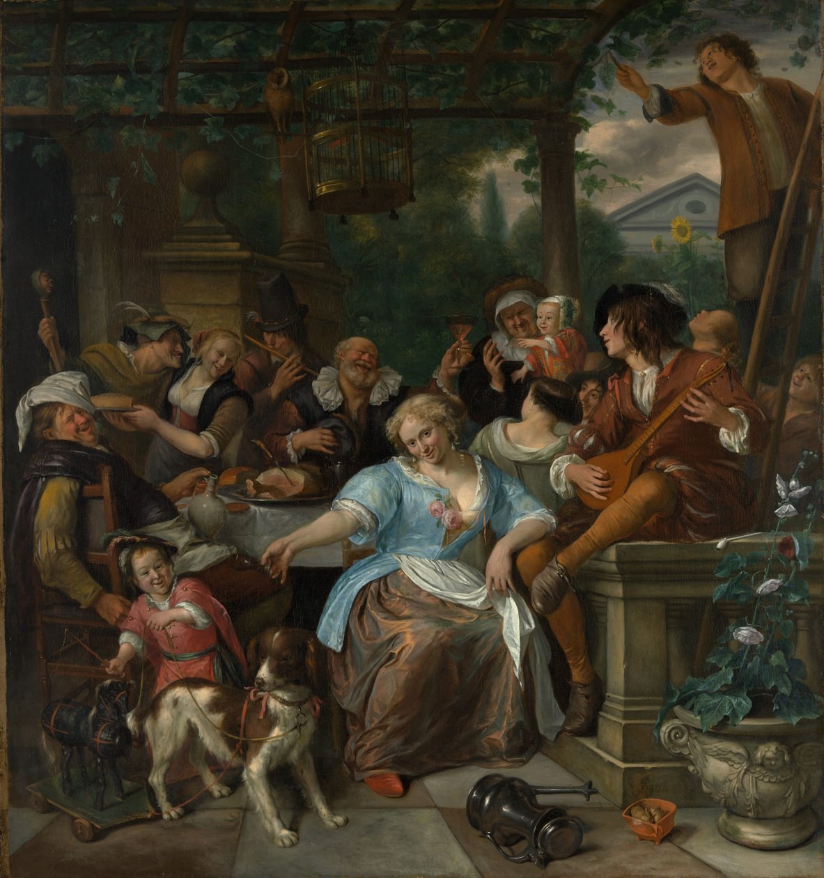 Grydeligt selskab på en terrasse, c.1673-5 af Jan Havickszoon Steen