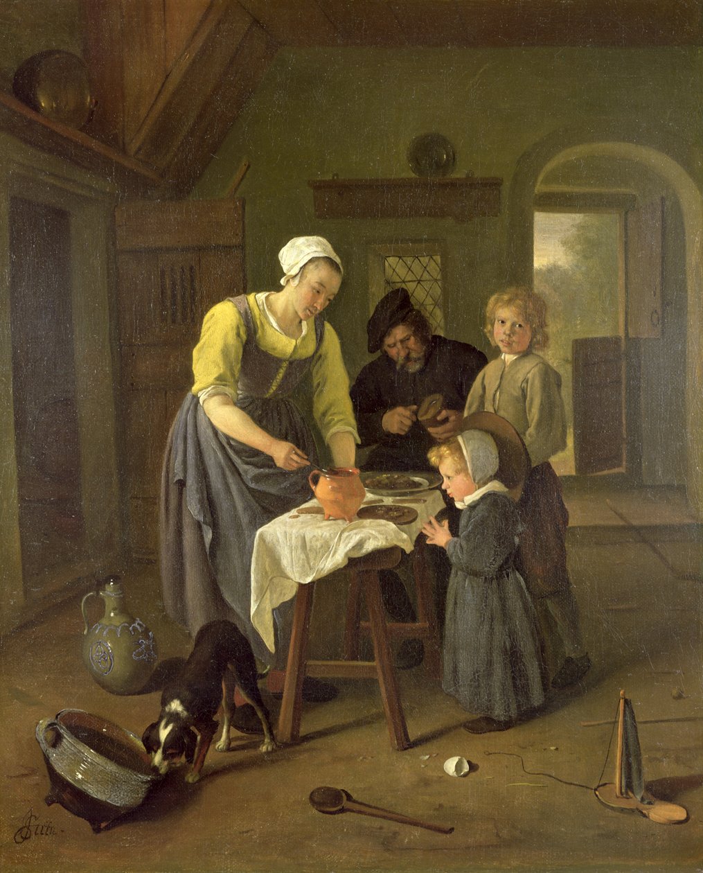 Bondefamilie ved måltidstiden, c.1665 af Jan Havickszoon Steen