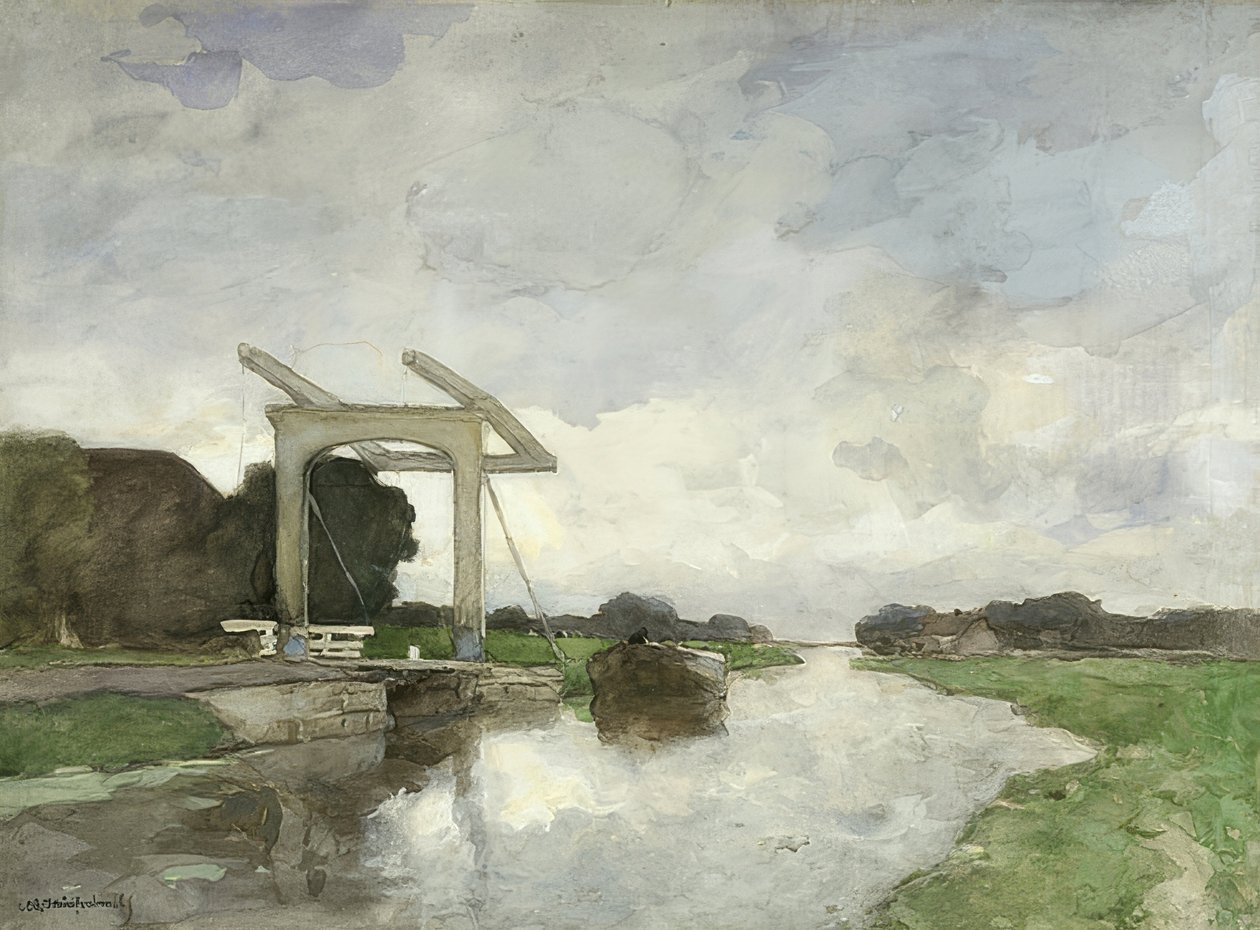Zugbrücke i nord. om 1890 af Jan Hendrik Weissenbruch