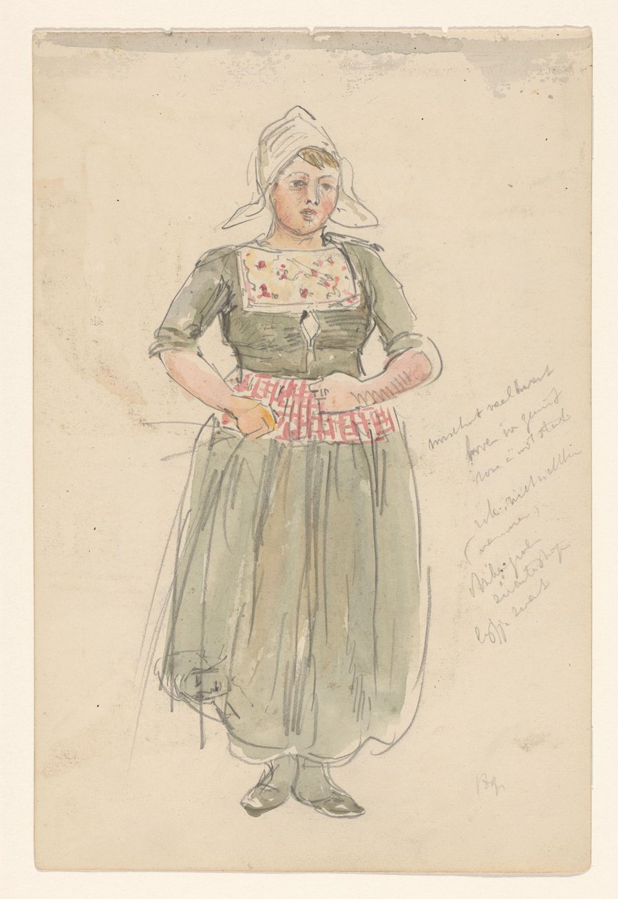 Stående pige i traditionelt kostume af Jan Hoynck van Papendrecht