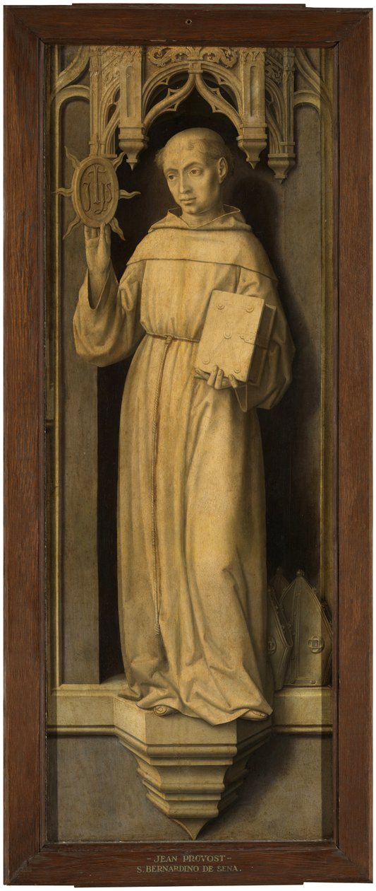 ""Sankt Bernardino af Siena (1380-1444)"" (Saint Bernardino af Siena) Maleri af Jan Provost (Provoost) (1465-1529) - c 1510 - Olie på træ Dim 123x45 cm Museo del Prado, Madrid af Jan II Provost