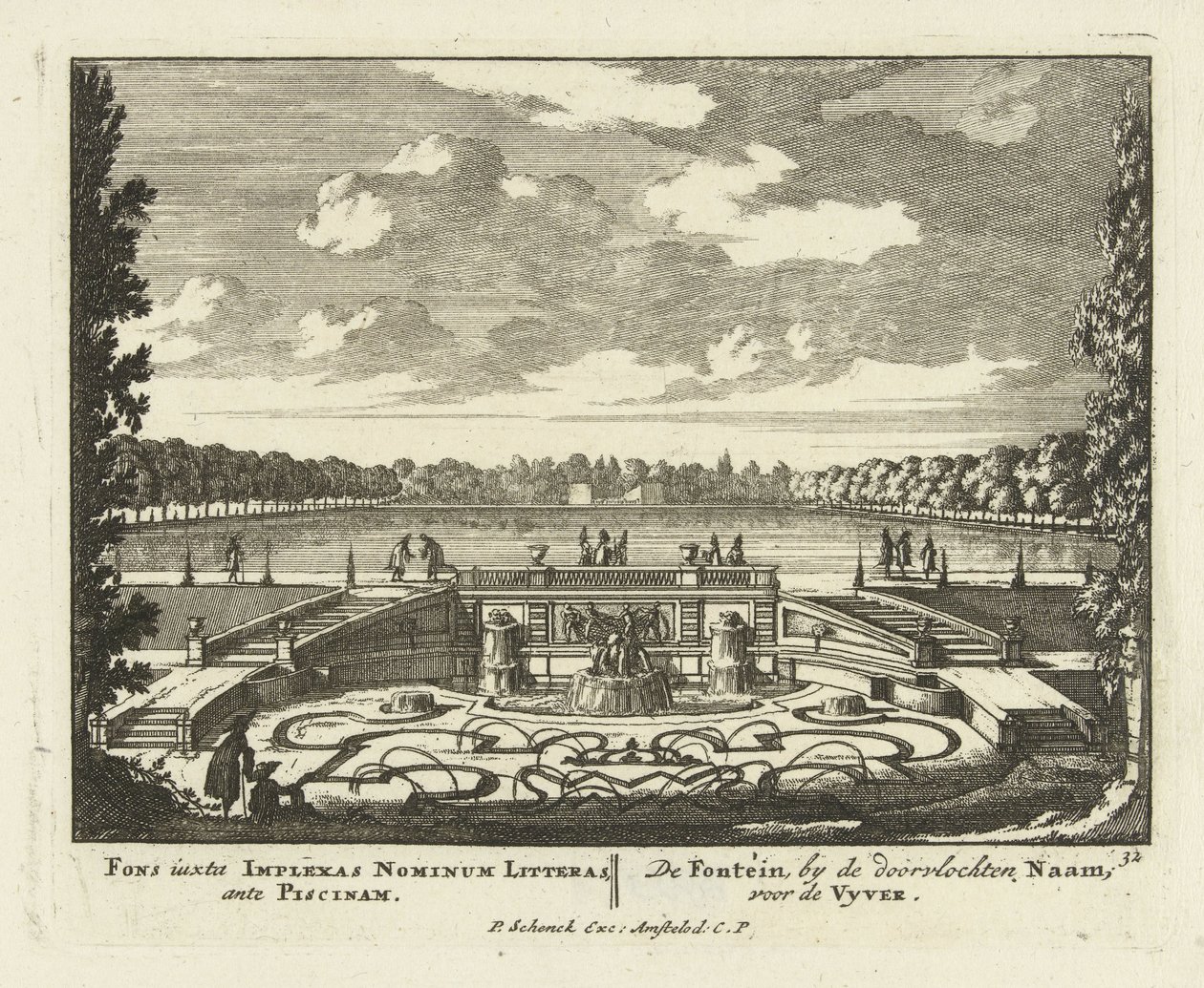 Springvand ved den store dam i haverne i Paleis Het Loo, 1695-1705 af Jan I van Call
