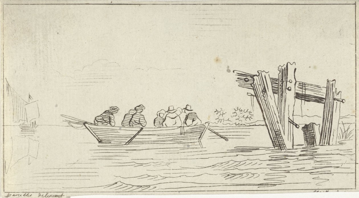 Robåd med figurer på en flod af Jan Izaak van Mansvelt