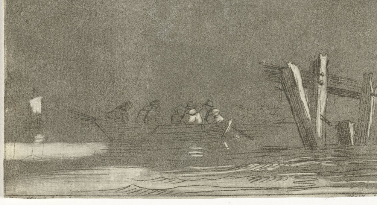 Robåd med figurer på en flod af Jan Izaak van Mansvelt