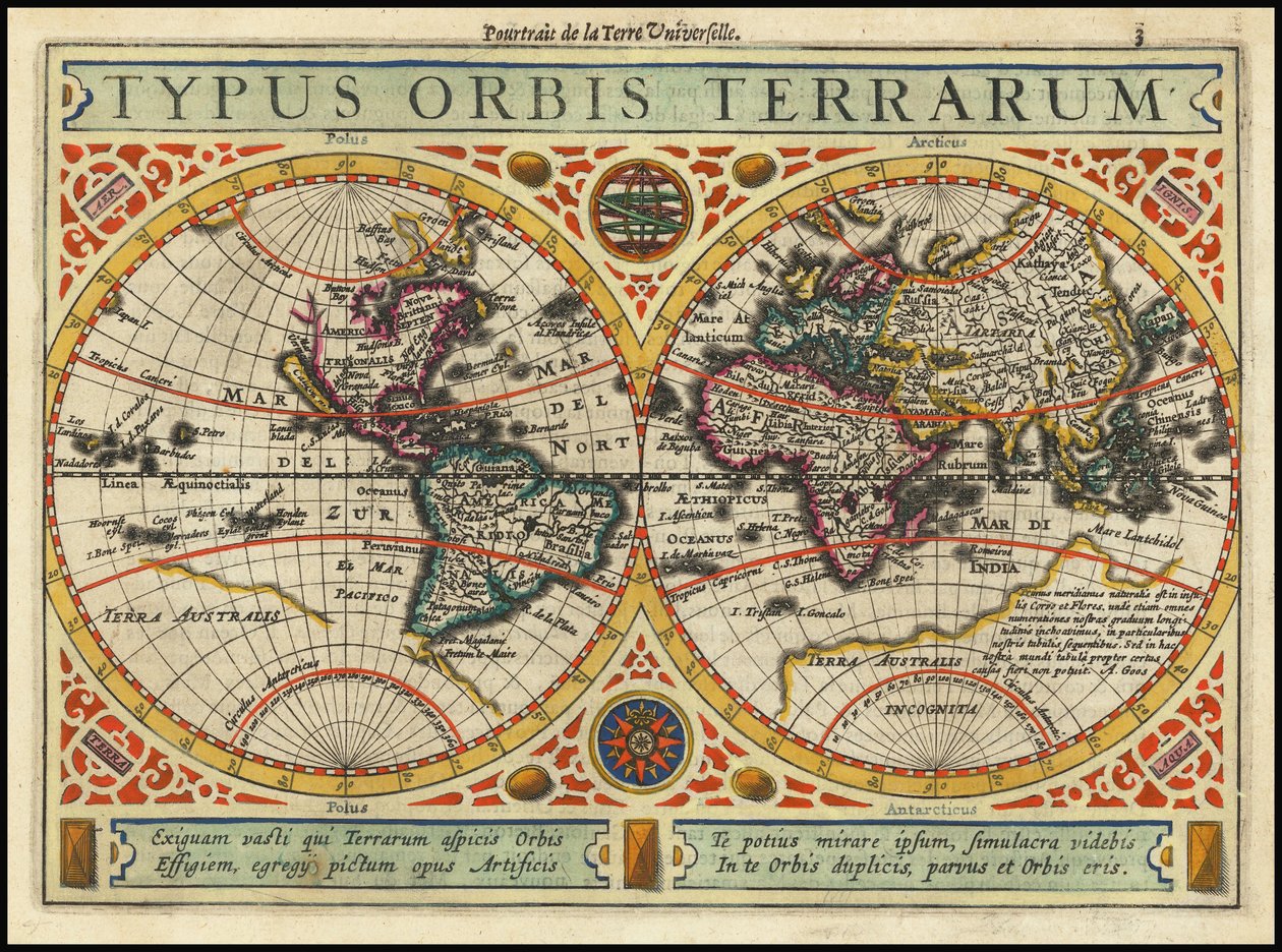 Kort fra 1631 - Typus Orbis Terrarum af Jan Janssonius