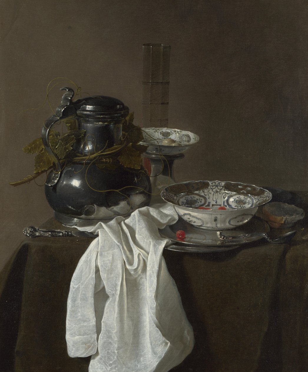 Stilleben med en tinflag og to Ming-skåle, 1651 af Jan Jansz. Treck