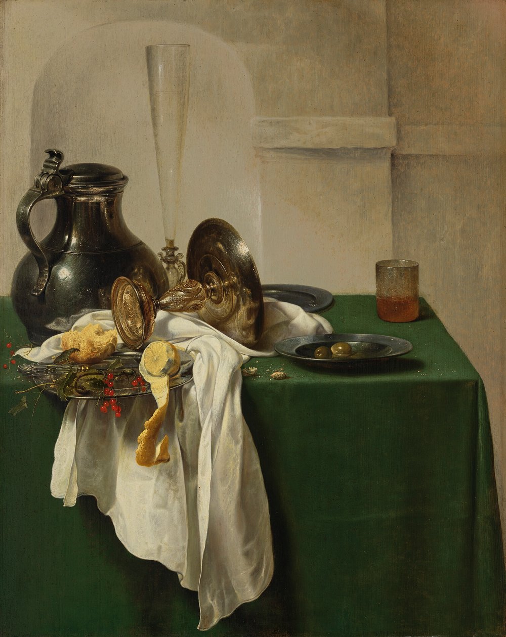 Tinkande og sølvtazza på et bord af Jan Jansz den Uyl