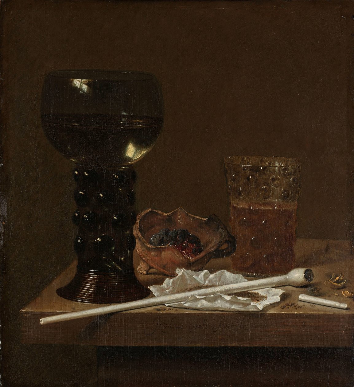 Stilleben med Roemer, Ølglas og en Pibe af Jan Jansz. van de Velde (III)