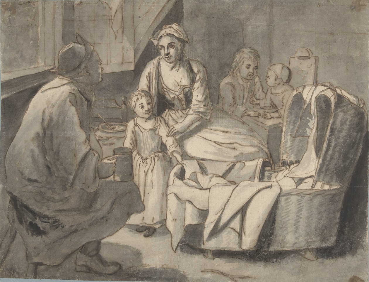 Interiør med en familie med børn af Jan Josef Horemans (II) (possibly)