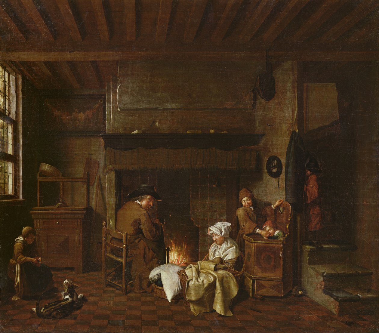 Interiør scene, ved siden af skorstenen af Jan Josef the Elder Horemans