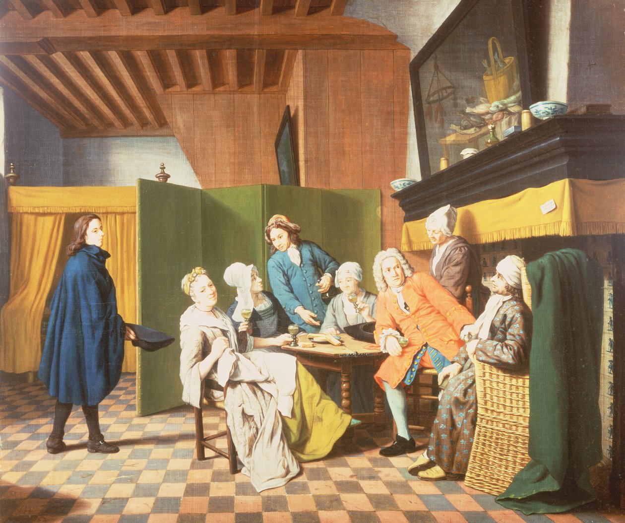 Lægebesøg - Et hollandsk ordsprog: Lægen inspicerer sin patients generelle helbred (en af et sæt på fire) af Jan Josef the Elder Horemans