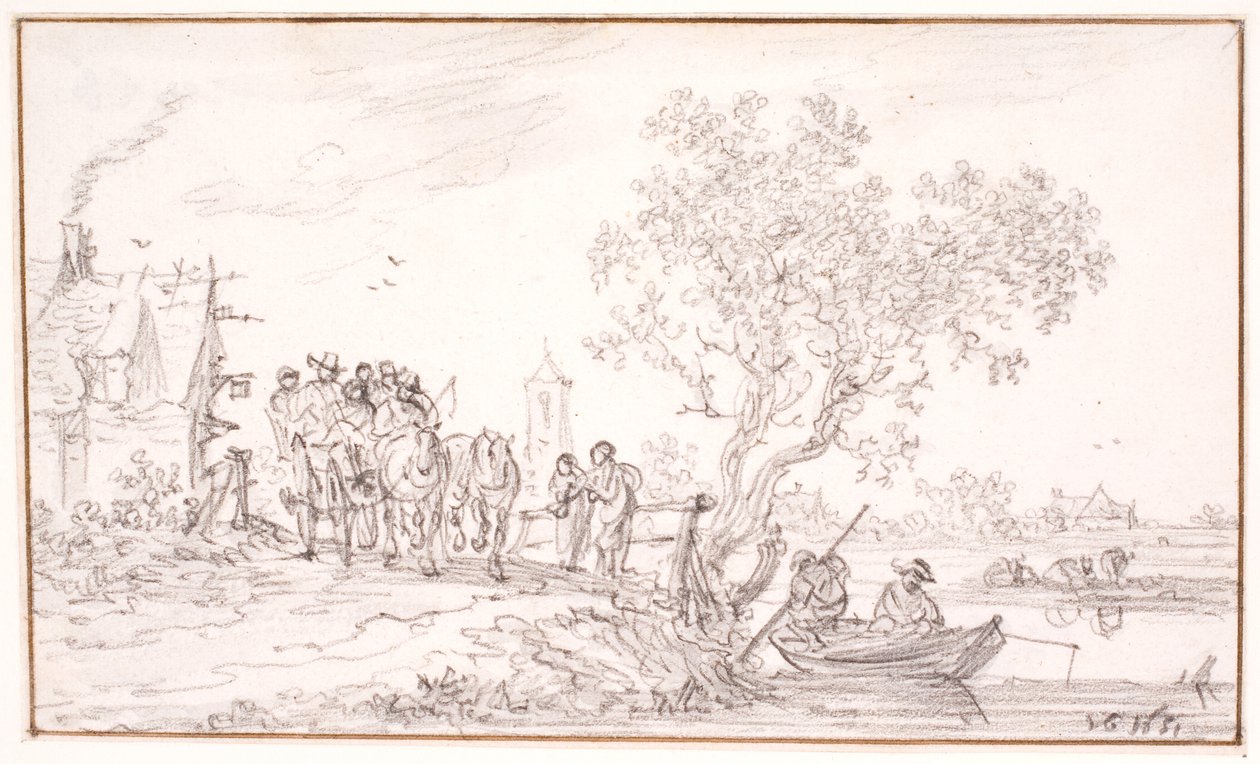 En vogn med rejsende ved en kro af Jan Josefsz van Goyen