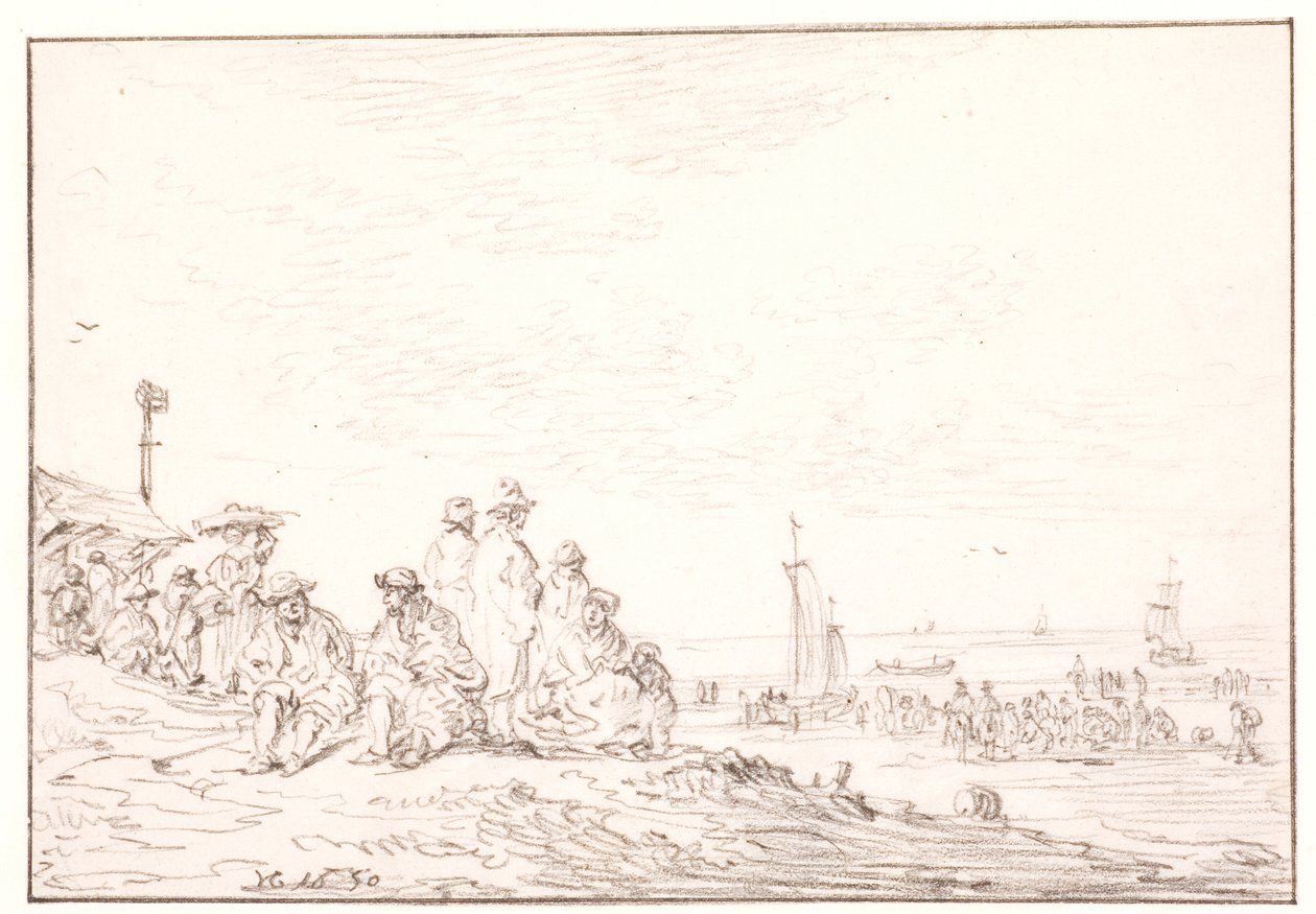 Strandbred med mange mennesker af Jan Josefsz van Goyen