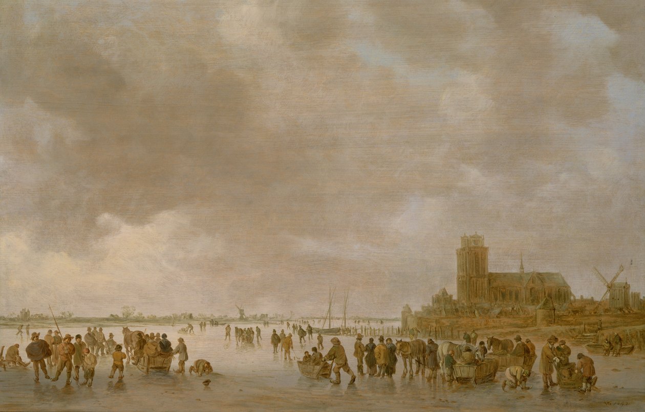 Et vinterlandskab med kunstskøjteløb på isen af Jan Josephsz van Goyen