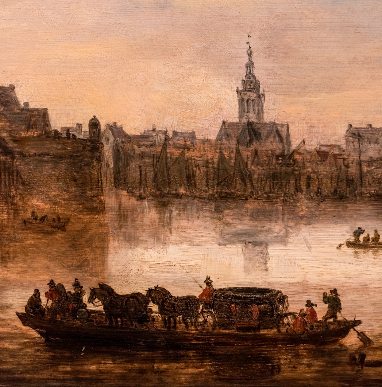 En stor færge med en vogn med fire heste (Nijmegen), detalje af Jan Josephsz van Goyen