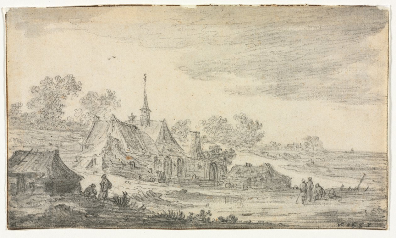 Gruppe af bygninger ved en kyst, 1653. af Jan Josephsz van Goyen