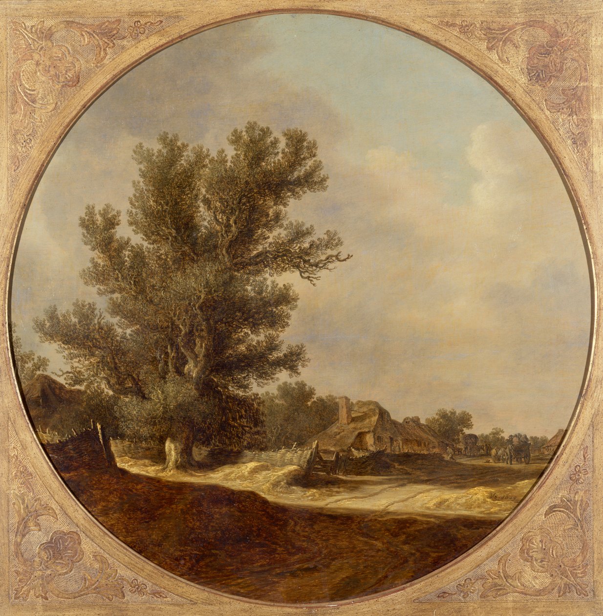 Egetræ på en landevej med rejsende af Jan Josephsz van Goyen
