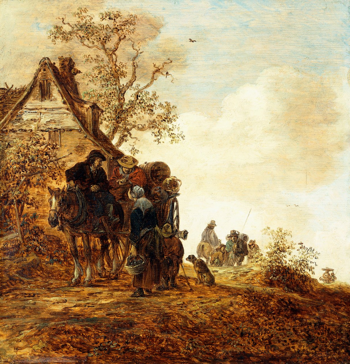 Bønder i en vogn ved et sommerhus Jan Josephsz, 1651 af Jan Josephsz van Goyen