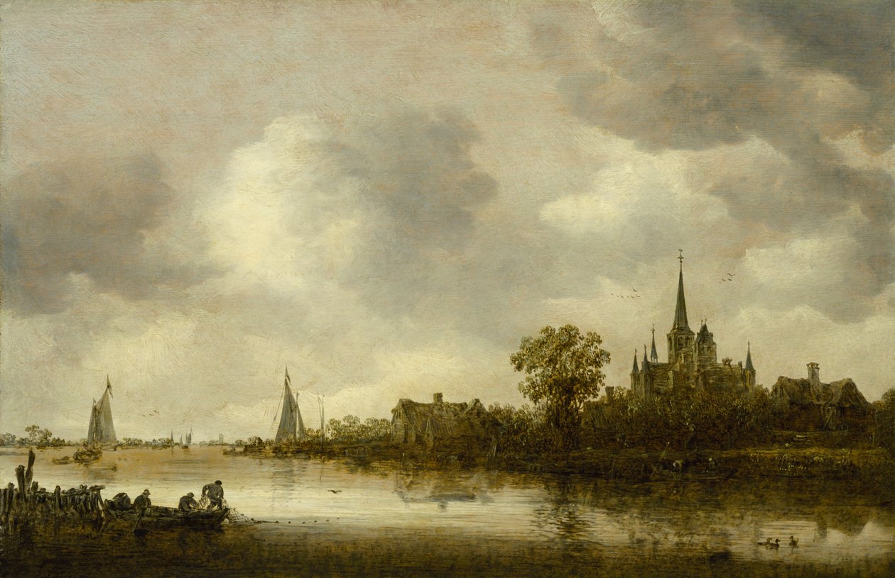 Flodlandskab med en kirke i det fjerne, 1644 af Jan Josephsz van Goyen