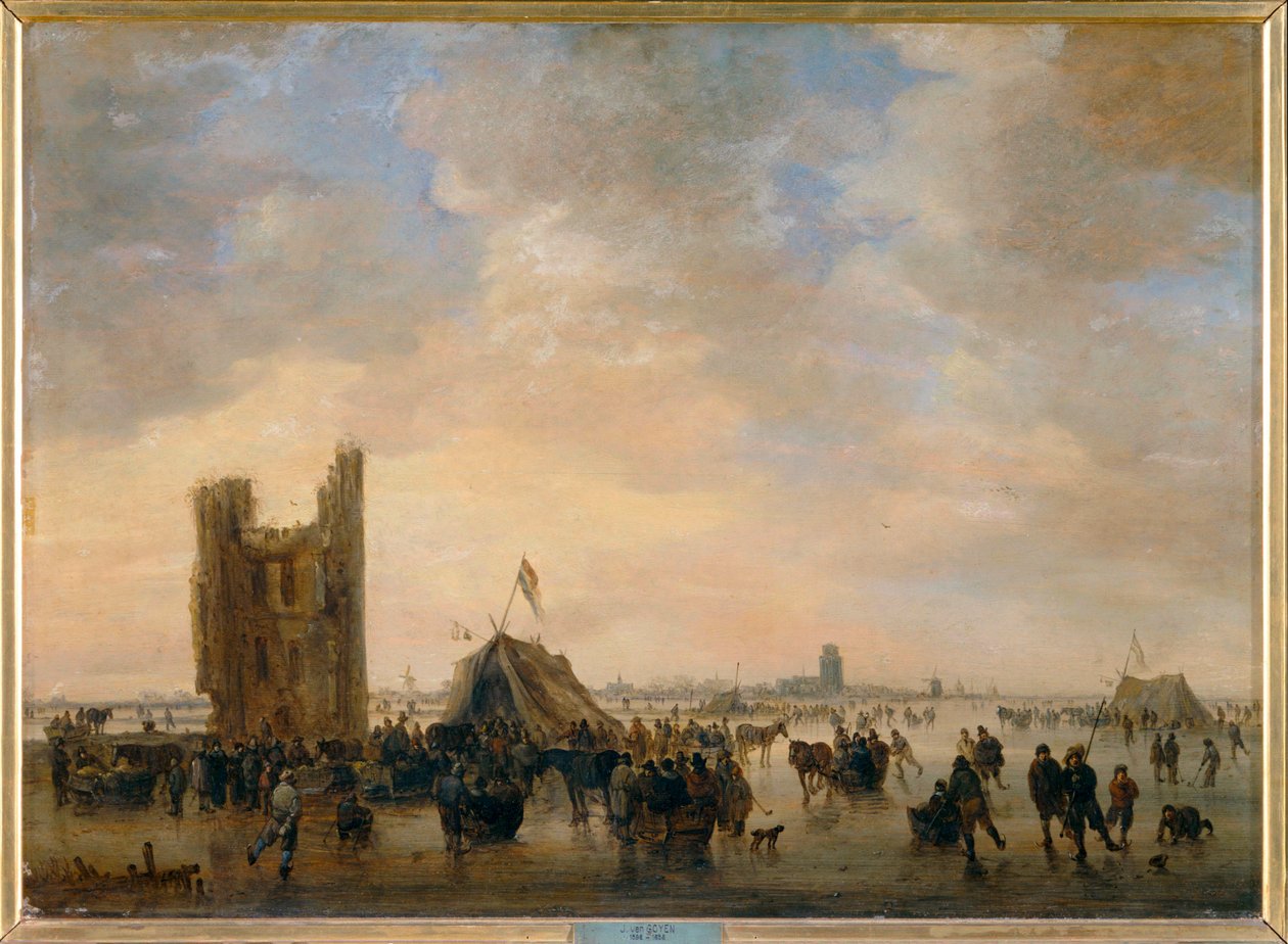 Skøjteløb nær ruinerne af Huis te Merwede uden for Dordrecht ... af Jan Josephsz van Goyen