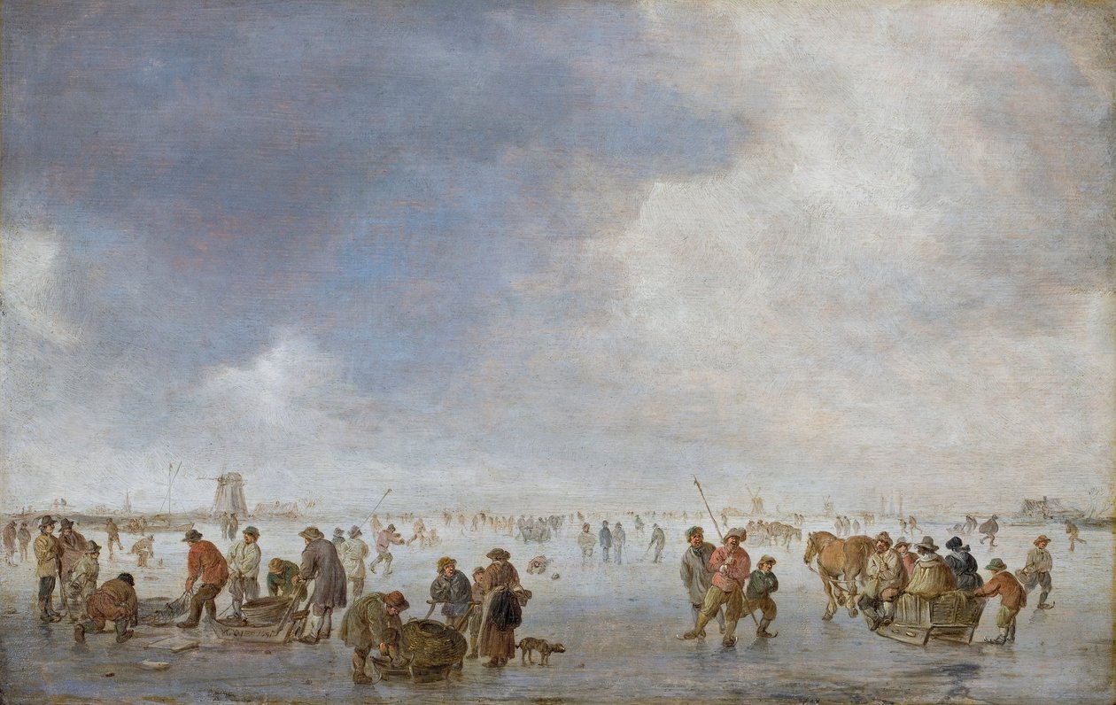 Winter Scene on the Ice (olie på panel) af Jan Josephsz van Goyen