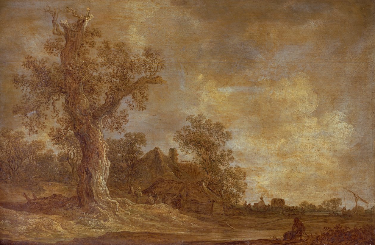 Skovklædt landskab med figurer og egetræ af Jan Josephsz van Goyen