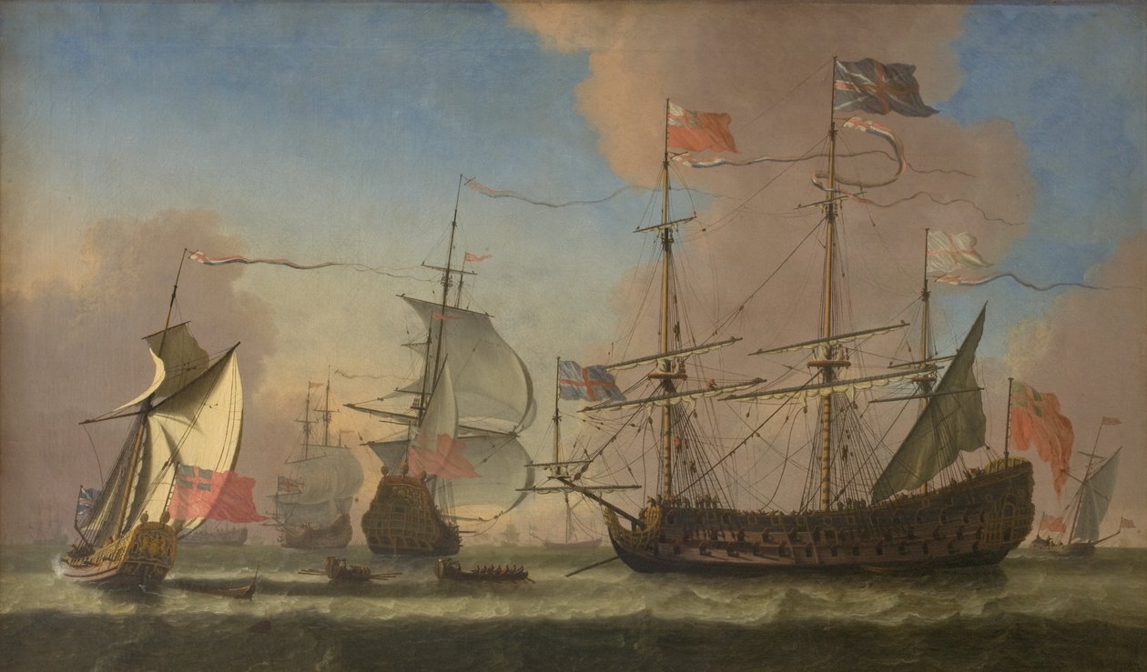 Engelske krigsskibe til søs i en frisk brise af Jan Karel Donatus van Beecq