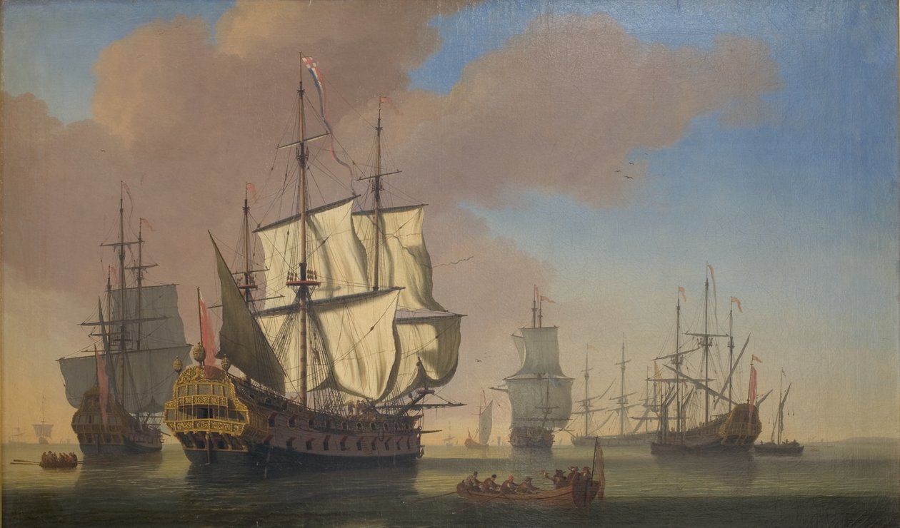 Engelske krigsskibe i et vejsted i roligt vejr af Jan Karel Donatus van Beecq