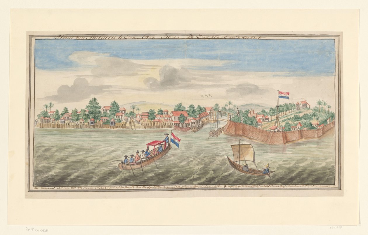 Udsigt over Malacca fra havet Udsigten over Malacca kan ses lige over sandpladen på havsiden (titel på objektet) af Jan Keldermans