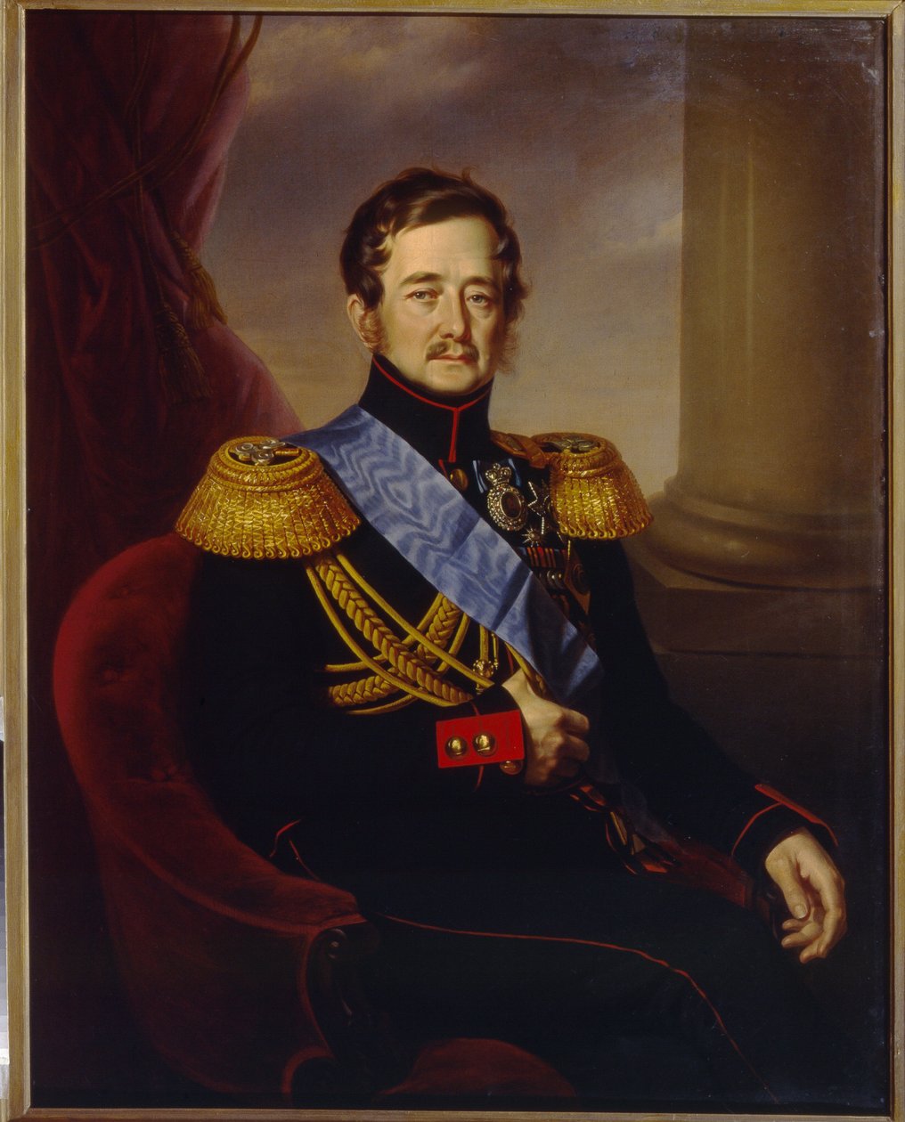 Portræt af Ivan Fyodorovich Paskevich, greve af Erivan, vicekonge af Kongeriget Polen (Portræt af I.F. Paskevich, greve af Erivan, vicekonge af Kongeriget Polen). Maleri af Jan Ksawery Kaniewski (1805-1867), olie på lærred af Jan Ksawery Kaniewski