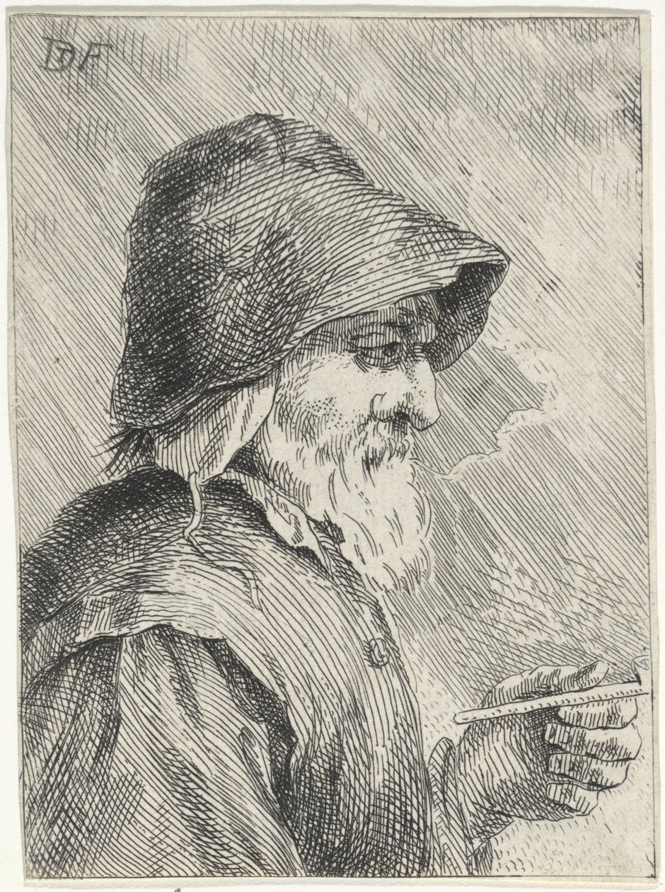 Gammel mand med skæg og en pibe i hånden af Jan Lauwryn Krafft (I) (attributed to)