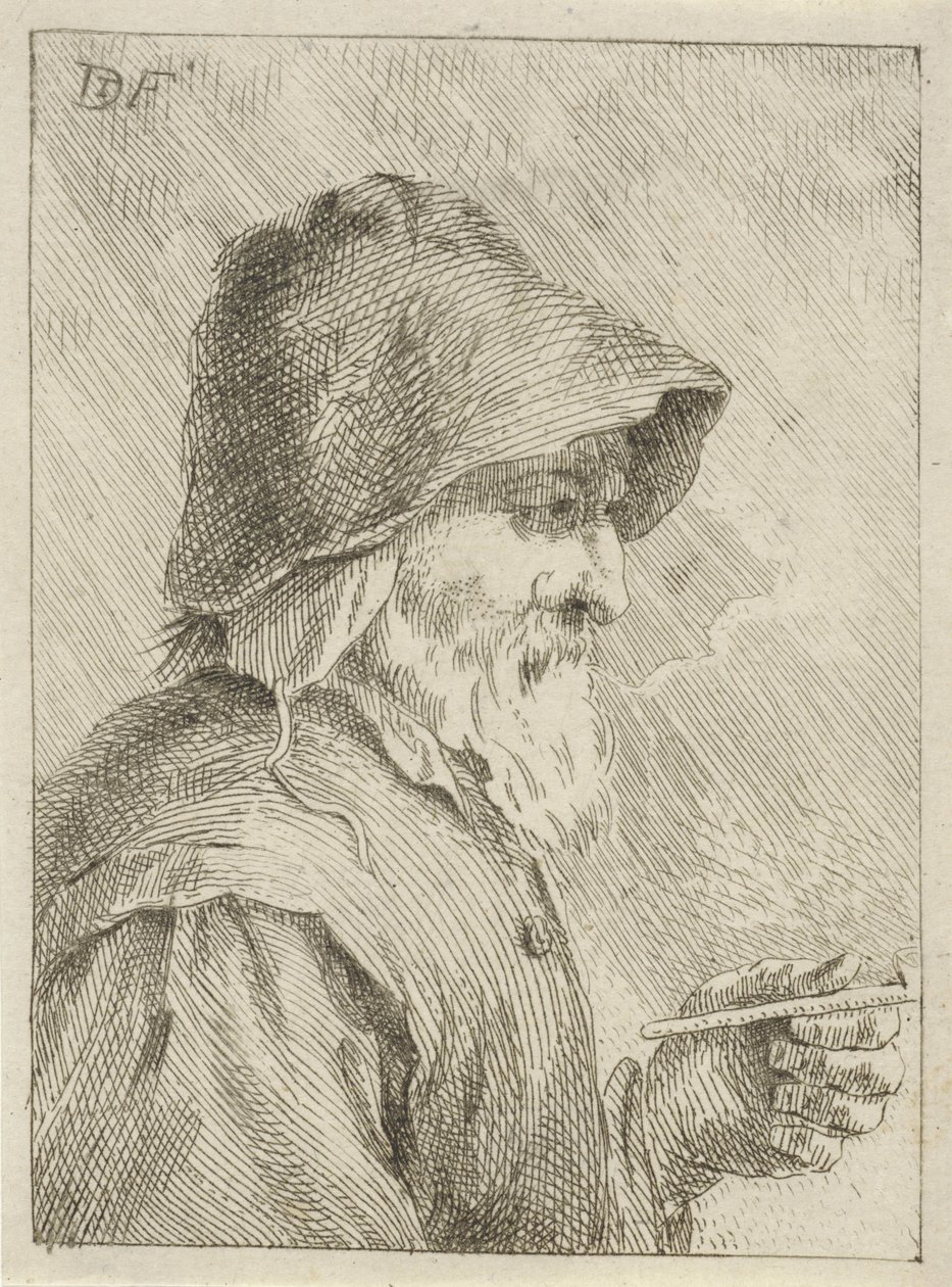 Gammel mand med skæg og en pibe i hånden af Jan Lauwryn Krafft (I) (attributed to)