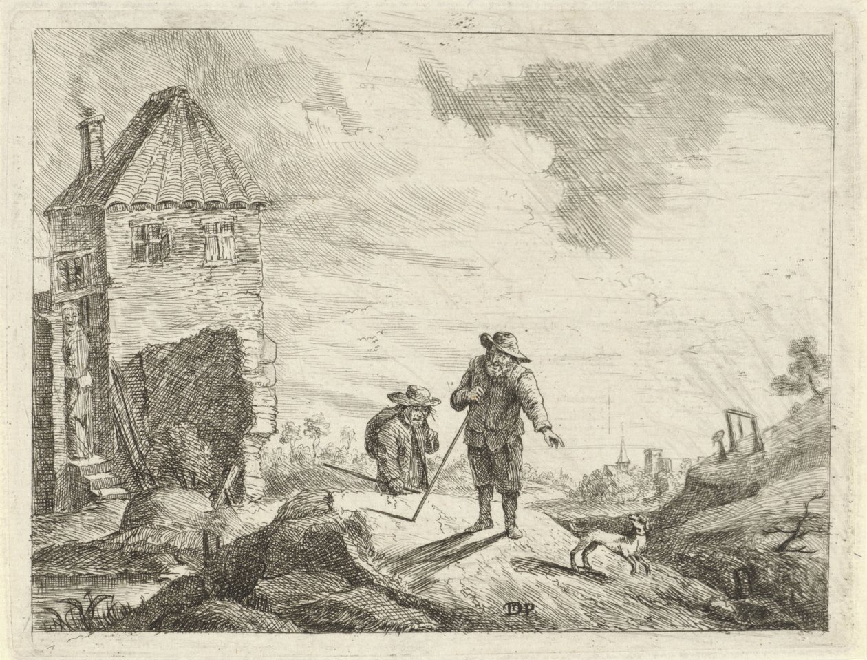 To landmænd med en hund på en landevej af Jan Lauwryn Krafft (I) (possibly)