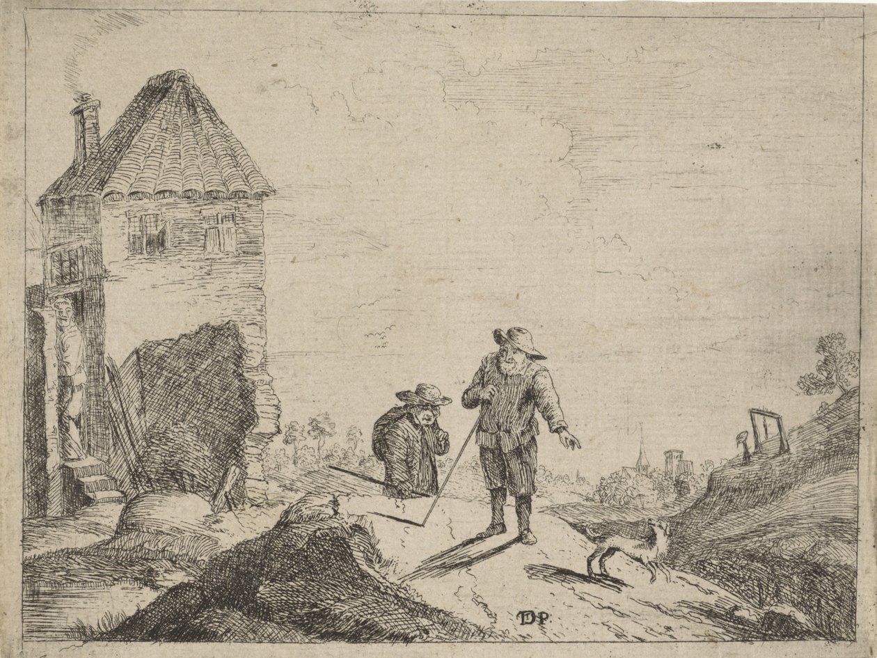 To landmænd med en hund på en landevej af Jan Lauwryn Krafft (I) (possibly)